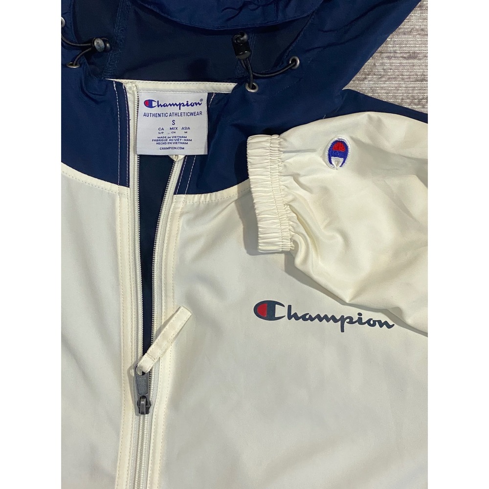 Champion Mens Small Colorblock Windbreaker Navy White Red Quarter Zip Anorak